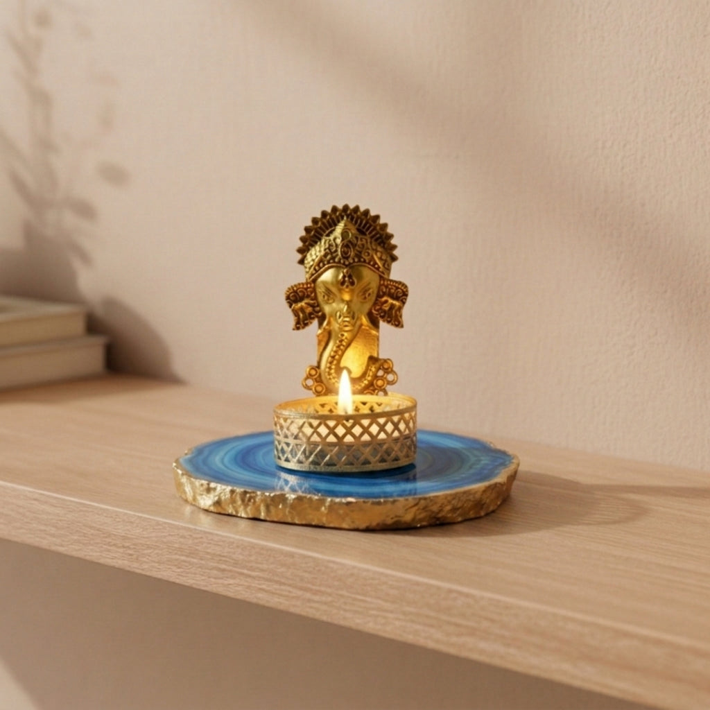 Agate Metal Ganesha Tealight