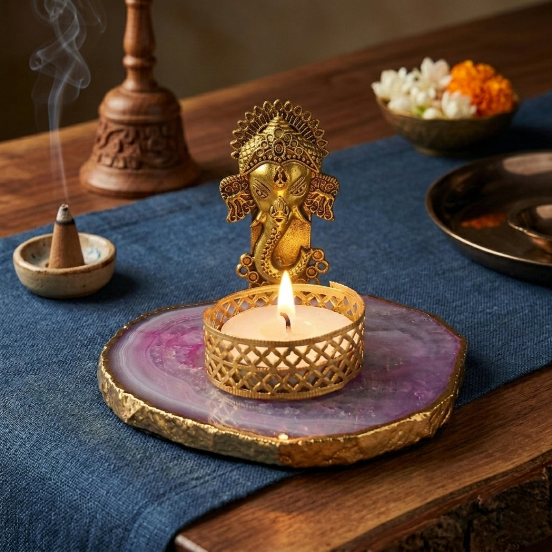 Agate Metal Ganesha Tealight