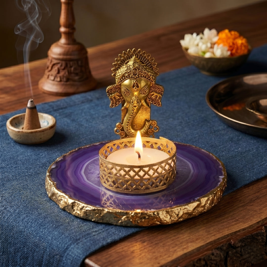 Agate Metal Ganesha Tealight