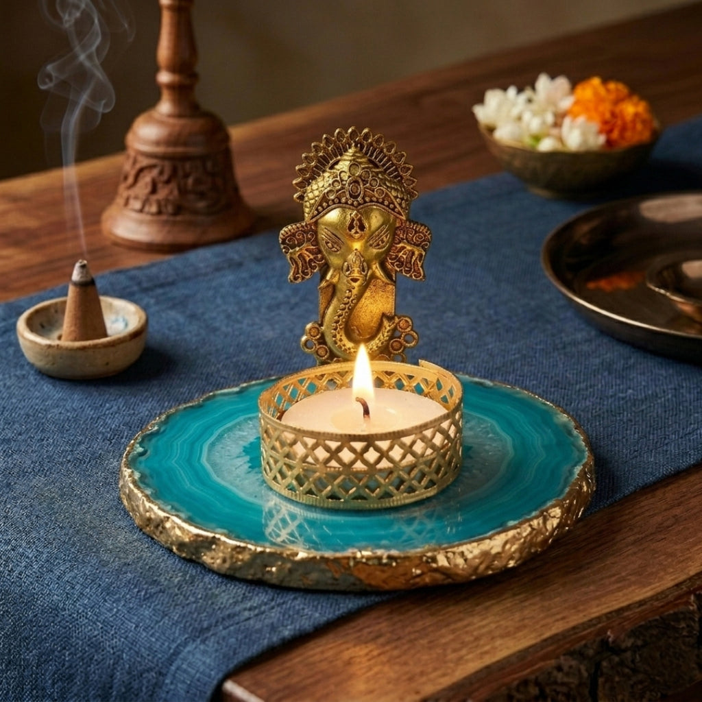 Agate Metal Ganesha Tealight