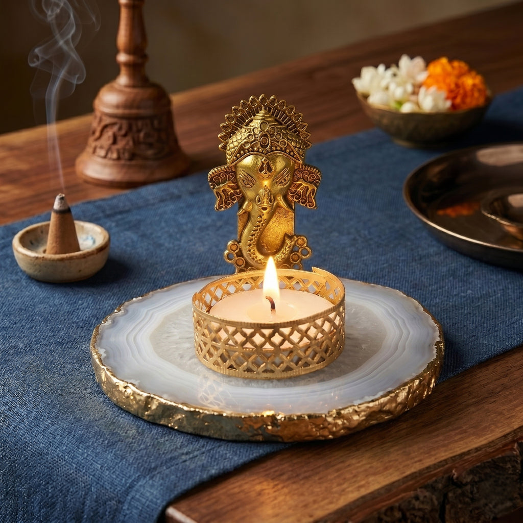 Agate Metal Ganesha Tealight