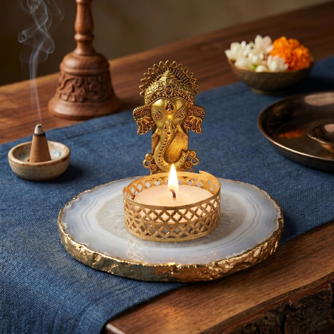 Agate Metal Ganesha Tealight