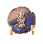 Agate Ganesha Showpiece Silver Platting Egdes with Metal Stand