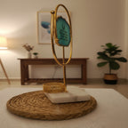 Agate Guruji Mantra Oval Shape Metal Showpiece- Turquoise