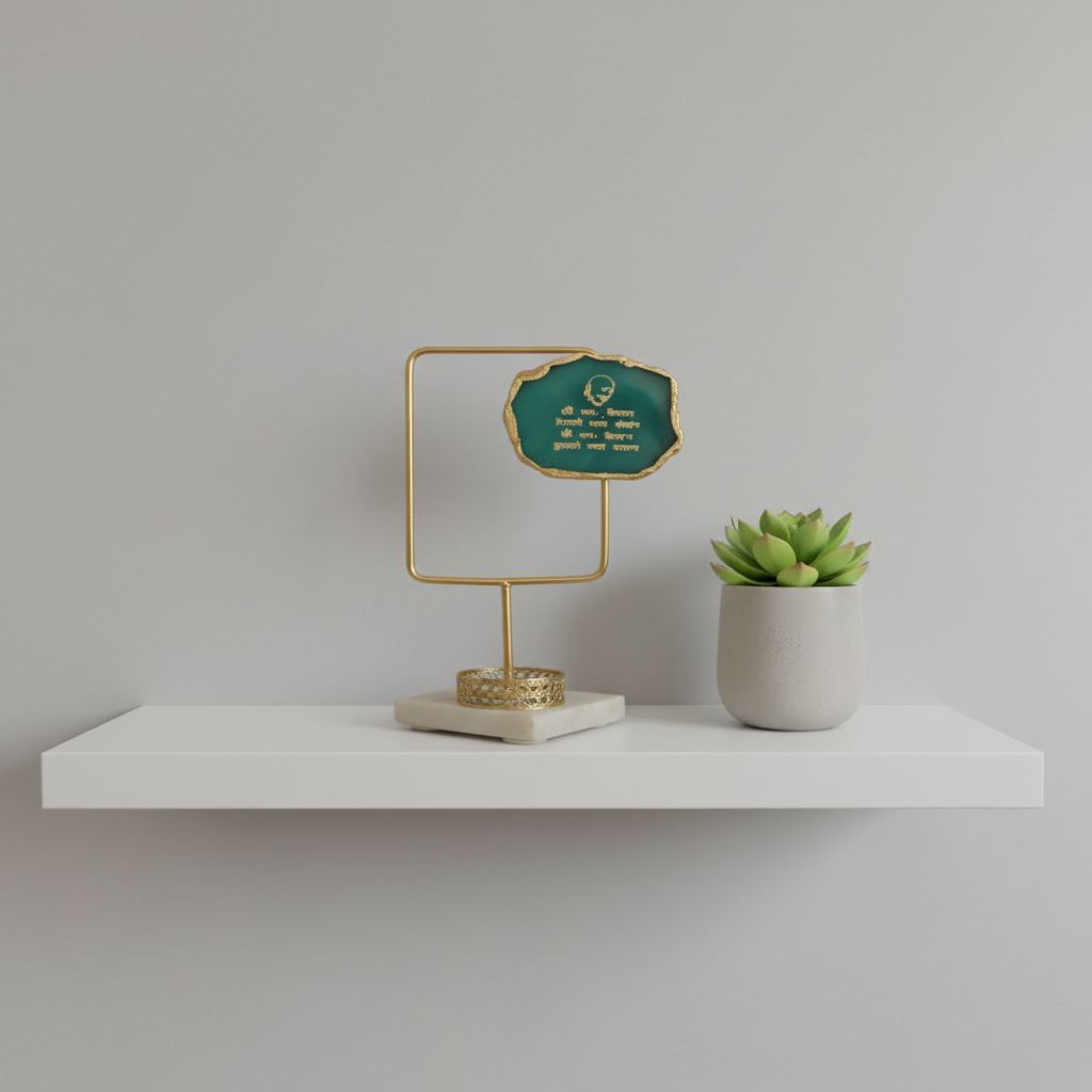 Agate Guruji Mantra Rectangular Shape Metal Showpiece- Turquoise