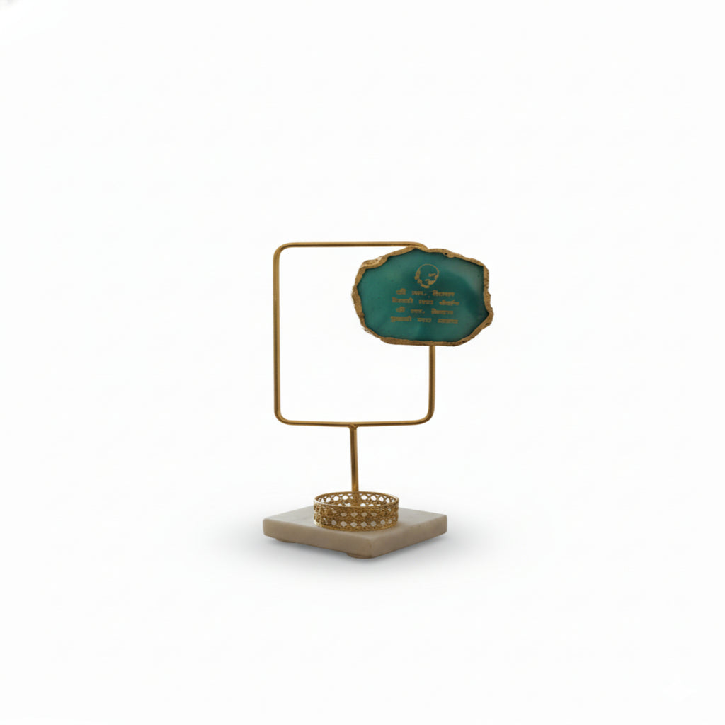 Agate Guruji Mantra Rectangular Shape Metal Showpiece- Turquoise