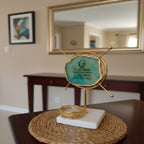 Agate Guruji Mantra Round Shape Metal Showpiece- Turquoise