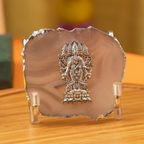 Agate Ganesha Showpiece Silver Platting Egdes with Metal Stand