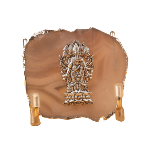 Agate Ganesha Showpiece Silver Platting Egdes with Metal Stand