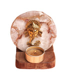 Agate Ganesha Wooden Tealight - White