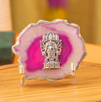 Agate Ganesha Showpiece Silver Platting Egdes with Metal Stand