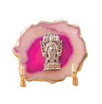 Agate Ganesha Showpiece Silver Platting Egdes with Metal Stand