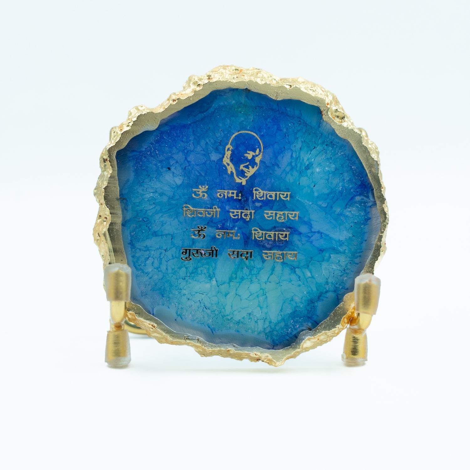 Guru Ji Mantra Blue Agate Metal Showpiece