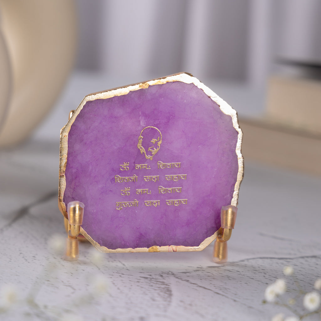 Guru Ji Mantra Pink Agate Metal Showpiece