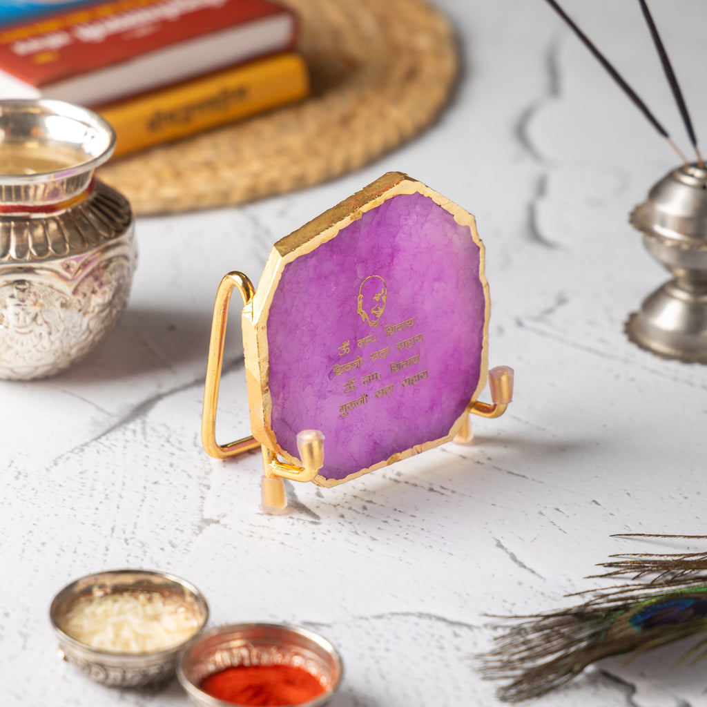 Guru Ji Mantra Pink Agate Metal Showpiece