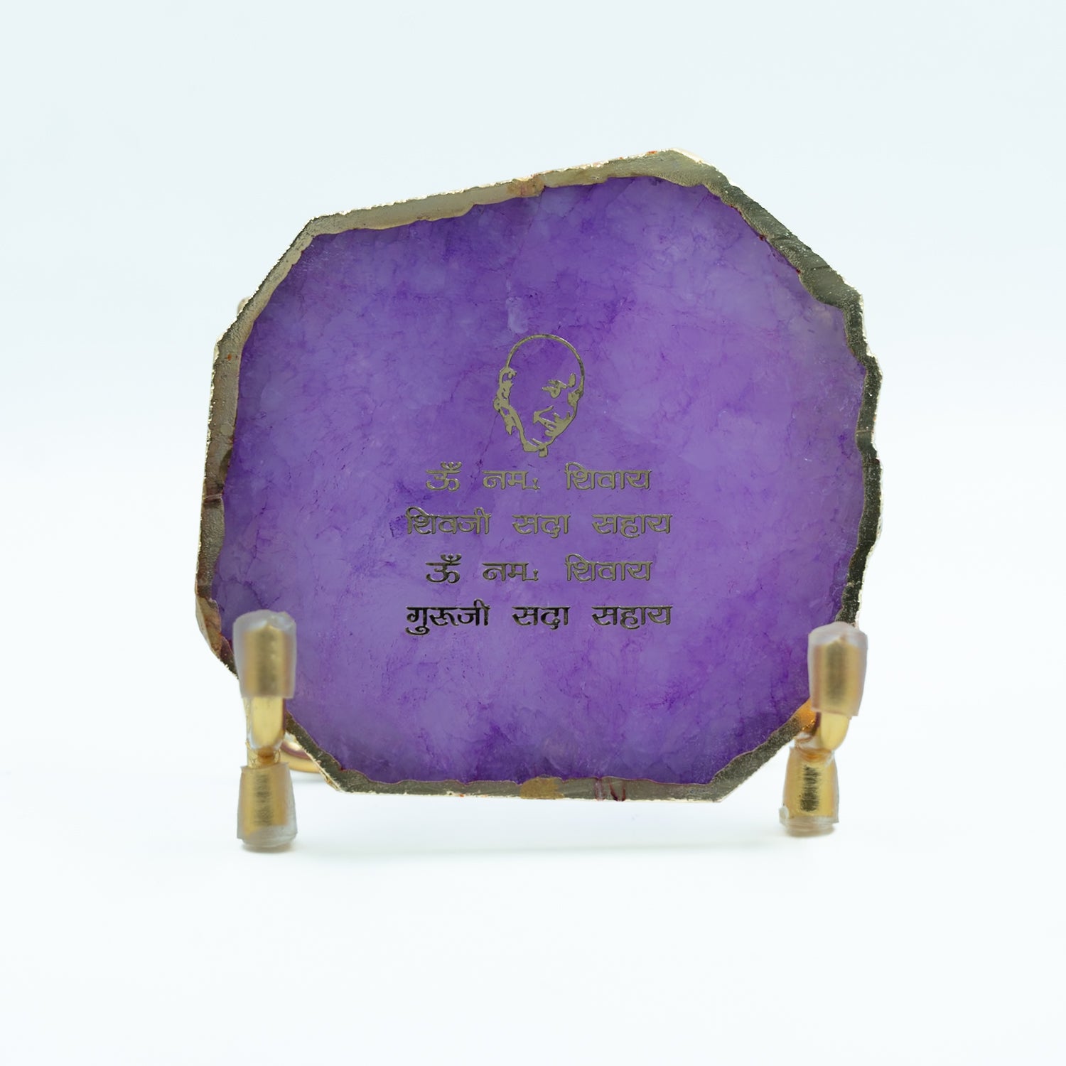 Guru Ji Mantra Pink Agate Metal Showpiece