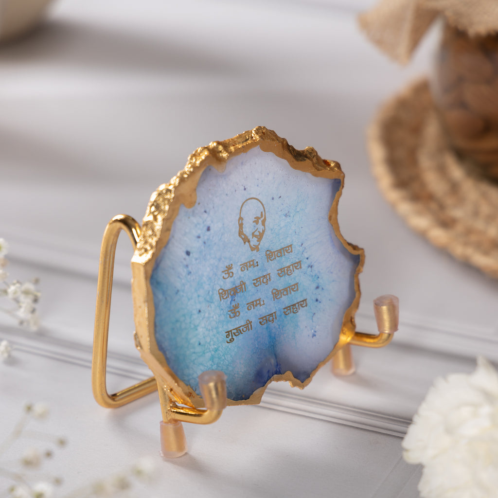 Guru Ji Mantra Turquoise Agate Metal Showpeice