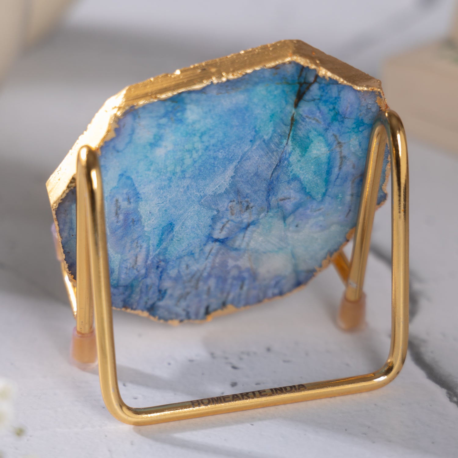 Good Vibes Blue Agate Metal Showpeice