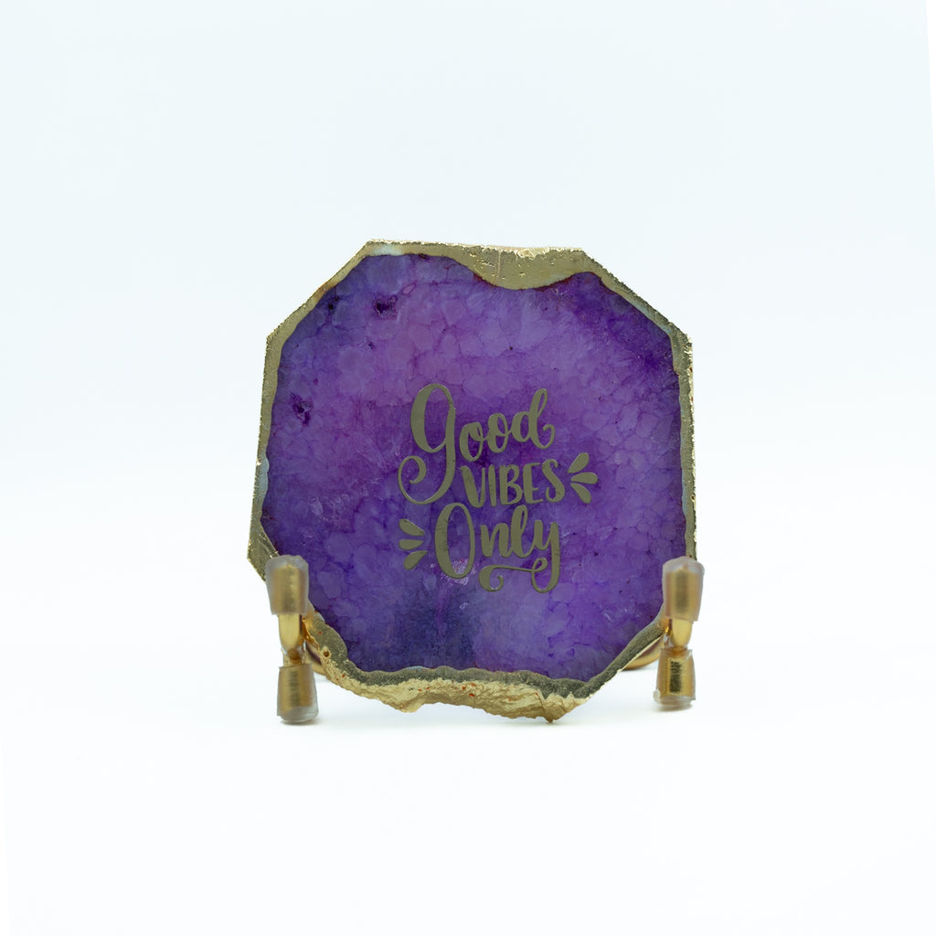 Good Vibes Pink Agate Metal Showpeice