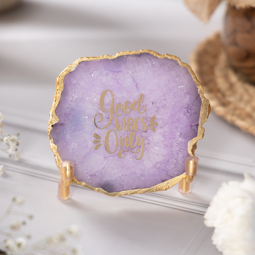 Good Vibes Purple Agate Metal Showpeice