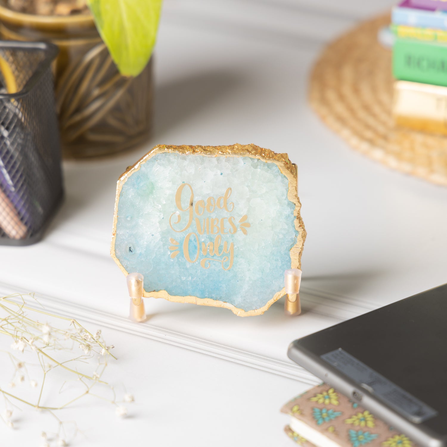 Good Vibes Turquoise Agate Metal Showpiece