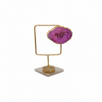 Agate Ik Onkar Rectangular Shape Metal Showpiece- Pink