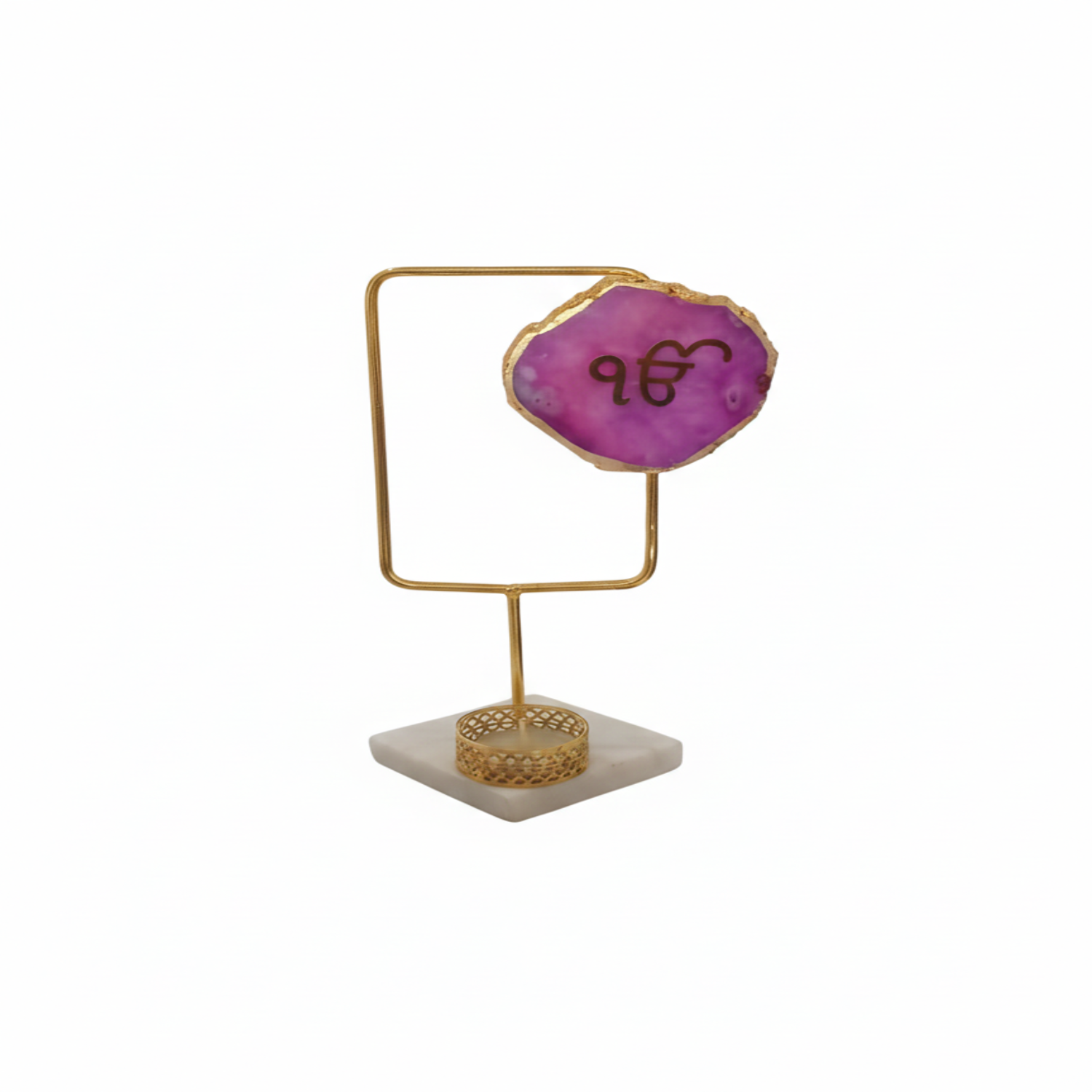 Agate Ik Onkar Rectangular Shape Metal Showpiece- Pink