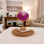 Agate Ik Onkar Round Shape Metal Showpiece- Pink