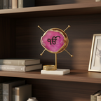 Agate Ik Onkar Round Shape Metal Showpiece- Pink