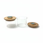 Agate Turquoise Stone Lid Glass Storage Jar with Wooden Top set of 2
