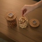 Agate White Stone Lid Glass Storage Jar with Wooden Top set of 2