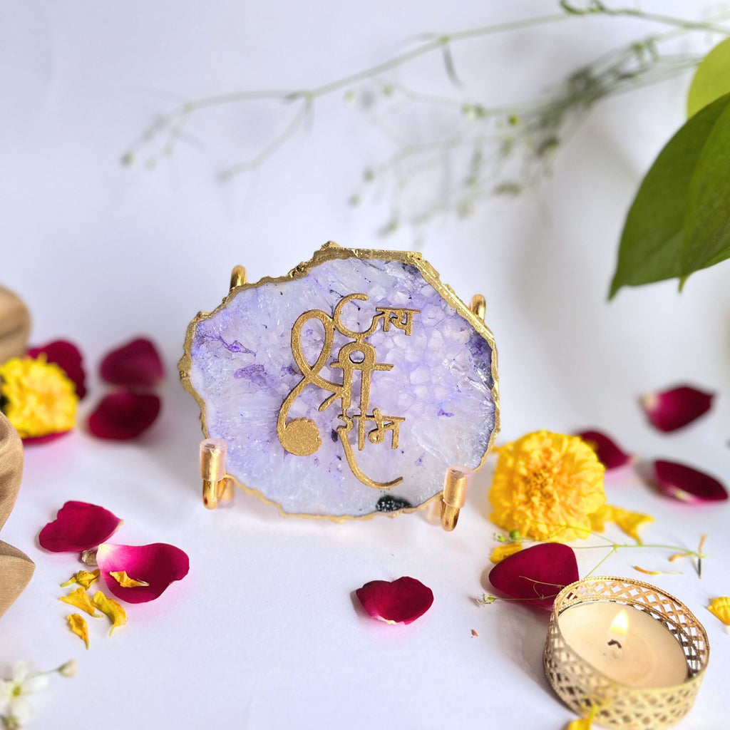 Jai Shree Ram Agate Metal Stand Relegious Showpeice-Purple