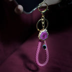 Pink Solar Agate Gold Plated Key Chain with Evil Eye