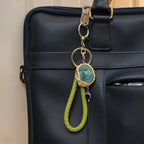 Green Solar Agate Gold Plated Key Chain with Evil Eye