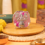 Agate Laxmi Showpiece Silver Platting Egdes With Metal Stand - Pink