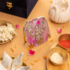 Agate Laxmi Showpiece Silver Platting Egdes With Metal Stand - Pink