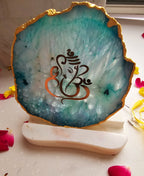 Ganesha Agate with Marble Base Back Side Tealight-Green