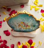 Ganesha Agate with Marble Base Back Side Tealight-Green