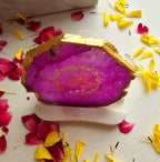 Gayatri Mantra Agate with Marble Base Back Side Tealight-Pink