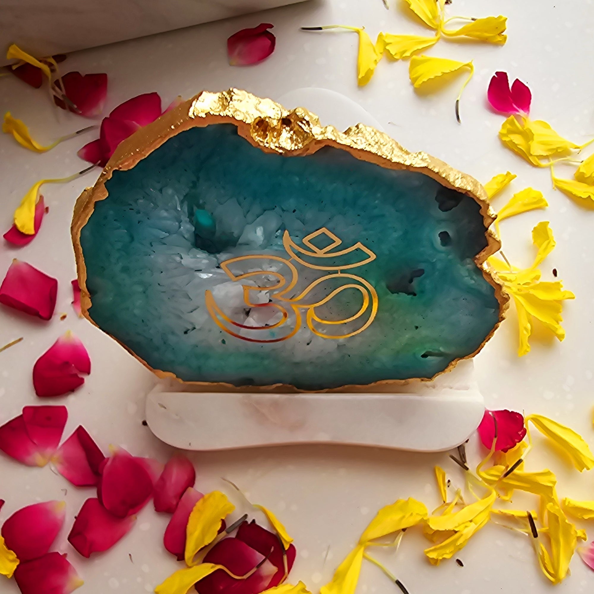 OM Agate with Marble Base Back Side Tealight-Green