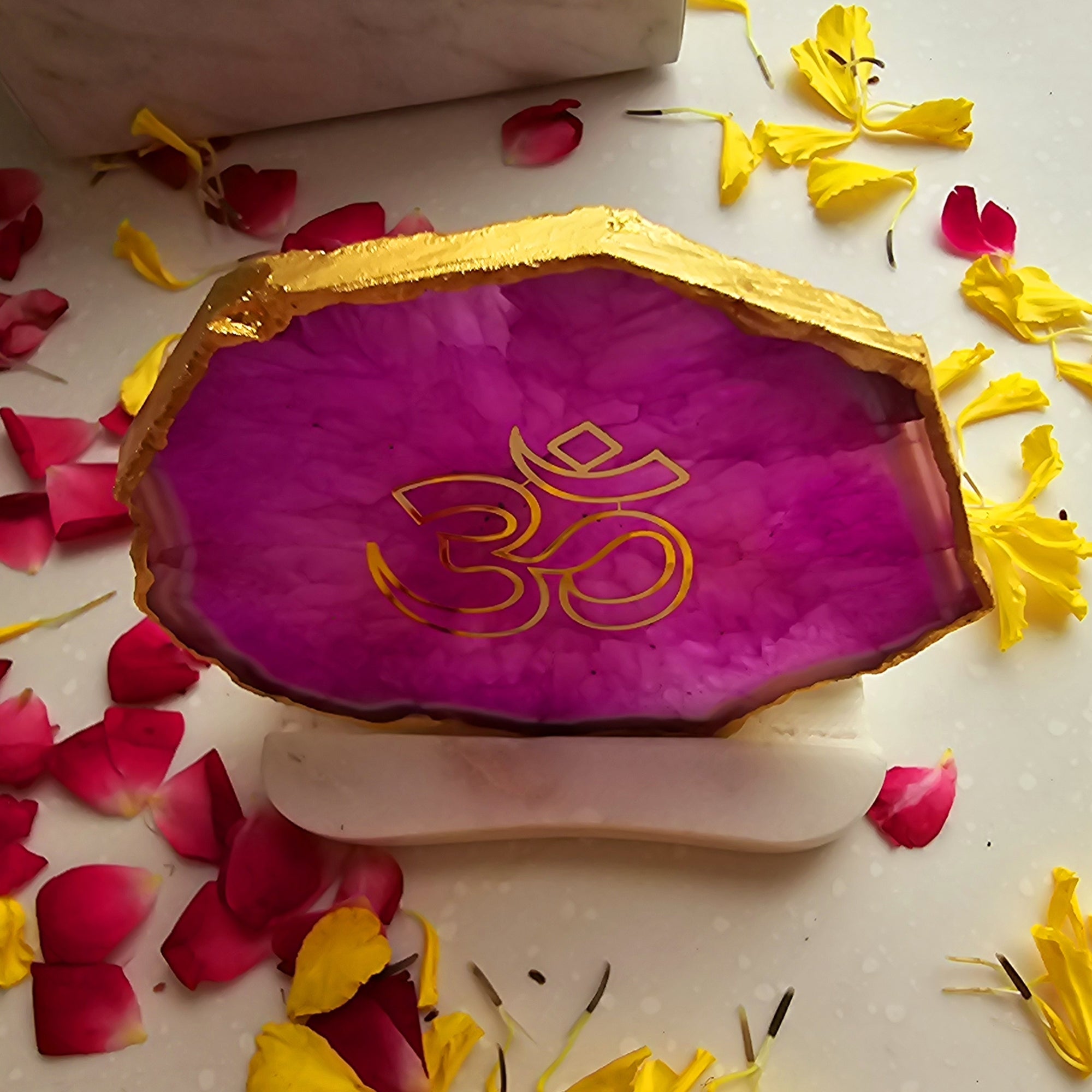 OM Agate with Marble Base Back Side Tealight-Pink