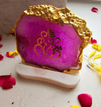 Ganesha Agate with Marble Base Back Side Tealight-Pink