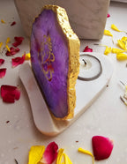 Ganesha Agate with Marble Base Back Side Tealight-Purple