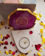 Gayatri Mantra Agate with Marble Base Front Side Tealight-Pink