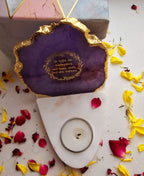 Gayatri Mantra Agate with Marble Base Front Side Tealight-Purple