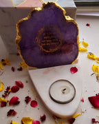 Gayatri Mantra Agate with Marble Base Front Side Tealight-Purple
