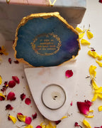 Gayatri Mantra Agate with Marble Base Front Side Tealight-Turquoise