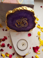 OM Agate with Marble Base Front Side Tealight-Purple