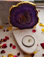 OM Agate with Marble Base Front Side Tealight-Purple