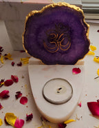 OM Agate with Marble Base Front Side Tealight-Purple